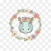 卡通河马-卡通河马河马头河马带花河马带花环