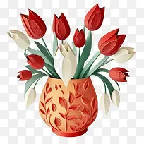 郁金香花-郁金香花郁金香花束红色花瓶中的郁金香纸艺郁金香