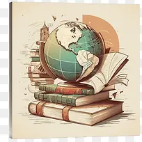国际扫盲日-国际扫盲日地球仪和书籍图书图书馆教育