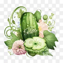 水彩黄瓜-水彩黄瓜黄瓜带花黄瓜带叶