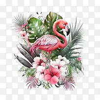 火烈鸟-棕榈叶