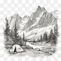 露营-露营素描山山素描风景山