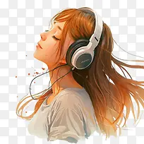 女孩听音乐-国际音乐日