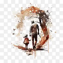 父亲和孩子-父亲和孩子父亲和孩子水彩抽象绘画