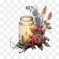 万灵节-万灵节蜡烛梅森罐蜡烛花