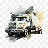 经典卡车-经典卡车水彩卡车卡车货运运输