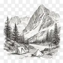 露营-露营素描山山素描风景露营