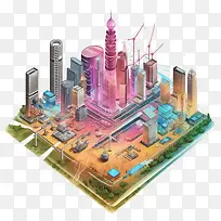 互联网-互联网平面互联网城市天际线未来派
