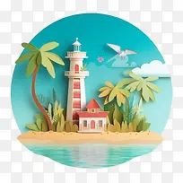 海滩灯塔-棕榈树