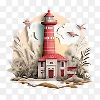 灯塔-灯塔纸艺术灯塔灯塔海浪