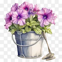 水彩矮牵牛花-水彩矮牵牛花矮牵牛矮牵牛花在桶花园里的花