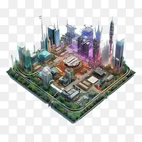 互联网-互联网平面互联网未来派大都市摩天大楼