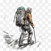 山地徒步旅行者-山地徒步旅行者山地探险背包客徒步旅行者户外
