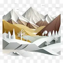 冬天风景-冬天风景冬天山纸艺术山风景山