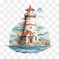 灯塔-灯塔纸艺术灯塔灯塔岛海