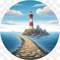 灯塔-灯塔卡通灯塔灯塔路径海洋