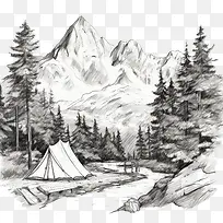 露营-露营自然露营帐篷山