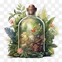 自然-自然瓶中的自然玻璃瓶绿色植物花卉