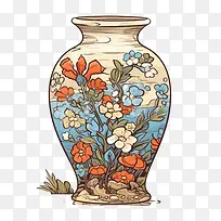 复古花瓶-复古花瓶花瓶鲜花水彩静物