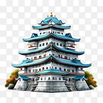 日本城堡-日本城堡城堡建筑蓝色马鞍形屋顶