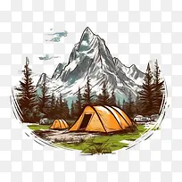 露营-露营帐篷露营远足山