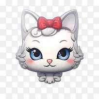 表情符号-表情符号猫白色蓝眼睛蝴蝶结