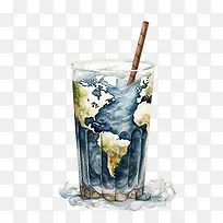 饮料-喝地球气候变化全球变暖海洋