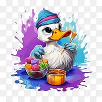 鸭子鸭子画颜色水彩