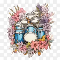 鼓-花卉背景