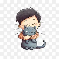 拥抱猫-拥抱猫可爱可爱的孩子拥抱
