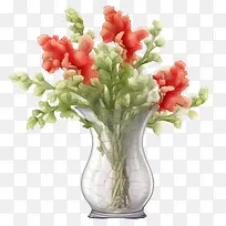 金鱼草-金鱼草金鱼草花红色花瓶透明玻璃