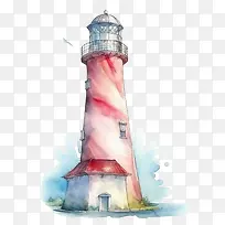 灯塔-灯塔灯塔水彩画沿海