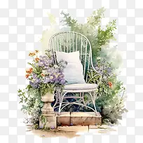 花园椅-花园椅花园花瓶椅鲜花