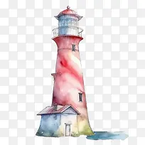 灯塔-灯塔灯塔水彩画沿海