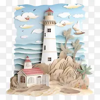 灯塔-灯塔纸艺术灯塔灯塔海岸海滩