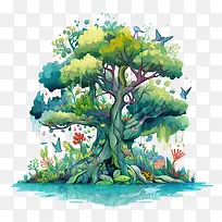 抽象树-抽象树大树树水动物
