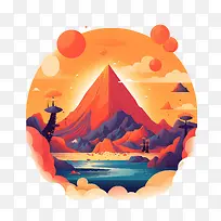 火山-橙色