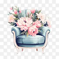 扶手椅-扶手椅花园椅蓝色插花