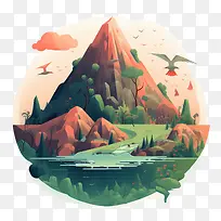 火山-火山景观山湖森林