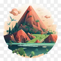 火山-火山景观山湖树木