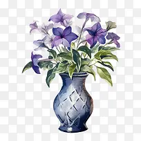长春花-长春花花瓶紫色白色花朵