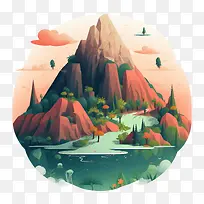 火山-火山山风景森林湖