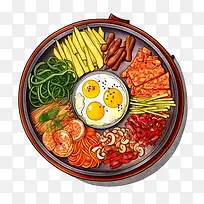 韩国食品-韩国食品面条鸡蛋蔬菜和酱汁