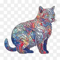 手绘猫-手绘猫猫彩色玻璃多彩异想天开