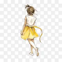 跳舞的女孩-跳舞的女孩手绘女孩女孩黄色连衣裙裙子