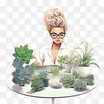 职业女性-职业女性职业女孩的生活方式桌面多肉植物