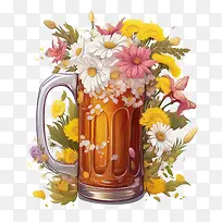 啤酒-啤酒啤酒杯啤酒花雏菊
