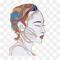 女孩-女孩一根线女孩彩色铅笔抽象脸
