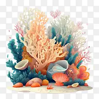 珊瑚礁-珊瑚礁海洋珊瑚贝壳海藻