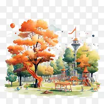 国家跳公园日-国家跳公园日儿童公园秋天的颜色游乐场树木